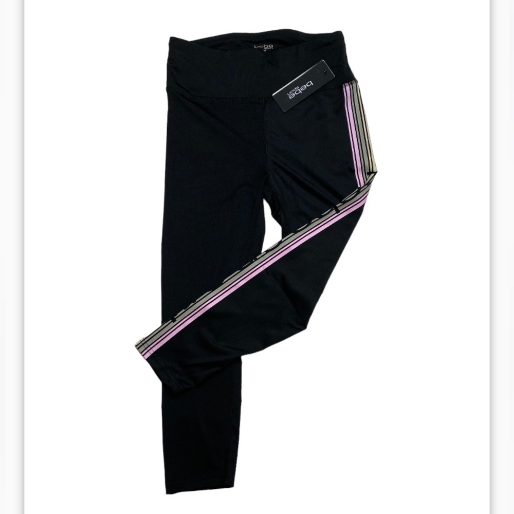 Bebe Sport women’s capris moisture control leggings with stripe size M, NWT